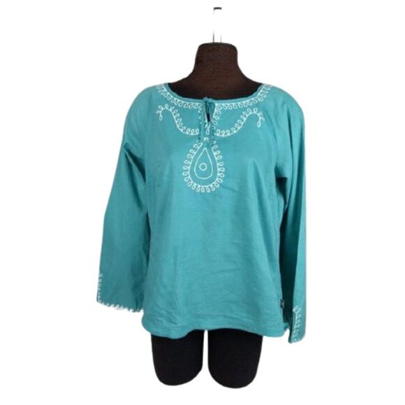Prana Embroidered Boho Peasant Blouse Size large - Picture 1 of 10